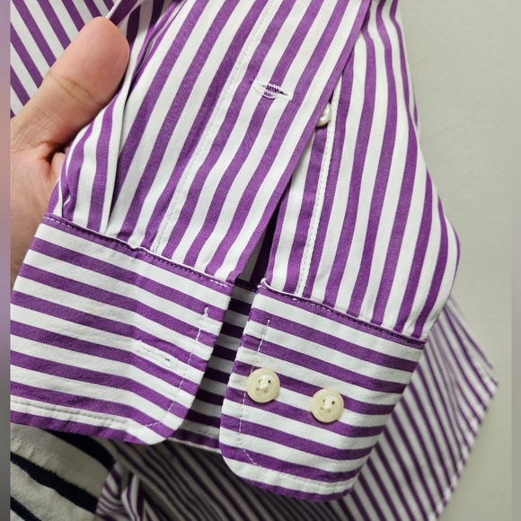 Ralph Lauren Men's Classic Fit Striped Poplin Shirt - Size 15 in Purple/White - Picture 6 of 14